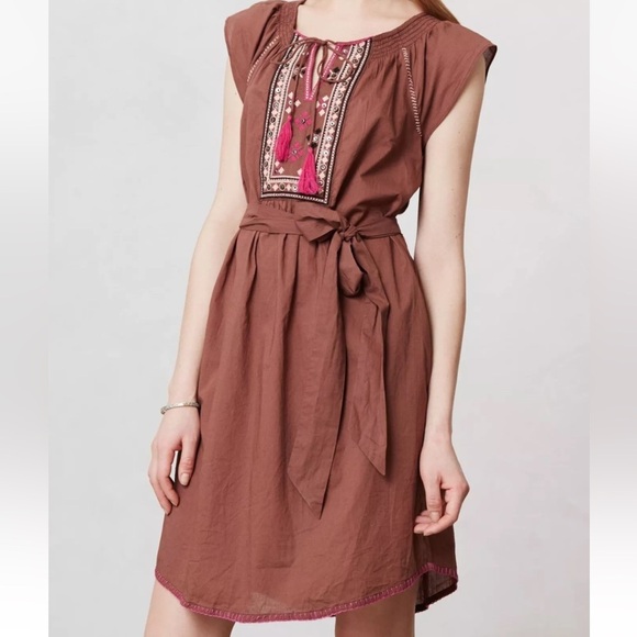Maeve Anthropologie Marbella Tunic Cotton Embroidered Pink Sundress Size 2 - Picture 1 of 10